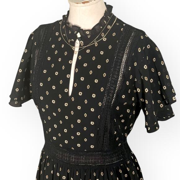 SCOTCH & SODA Tasha Ruffle Midi Dress Cottagecore Boho Black Cocktail Wedding M - Picture 7 of 15